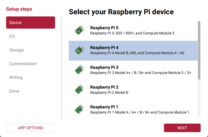 Seleccionar dispositivo Raspberry Pi